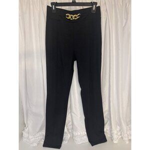 Shein Womens Black High-Waist Leggings With Gold Chain Detail - Medium